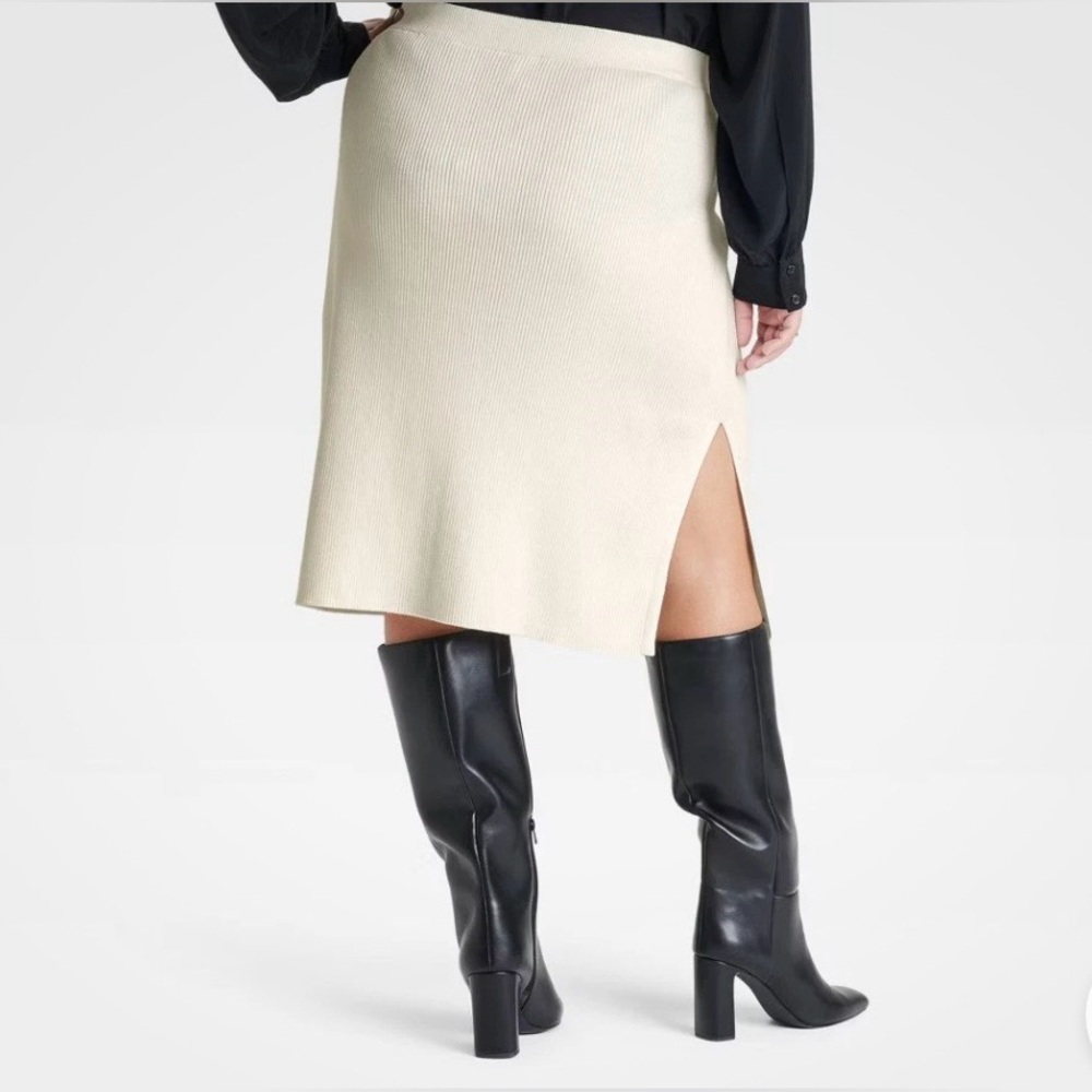 2/$30 Ava & Viv Cream Pencil Skirt Sz Various Ribbed Textured Knitted Fall Wear - Picture 2 of 8
